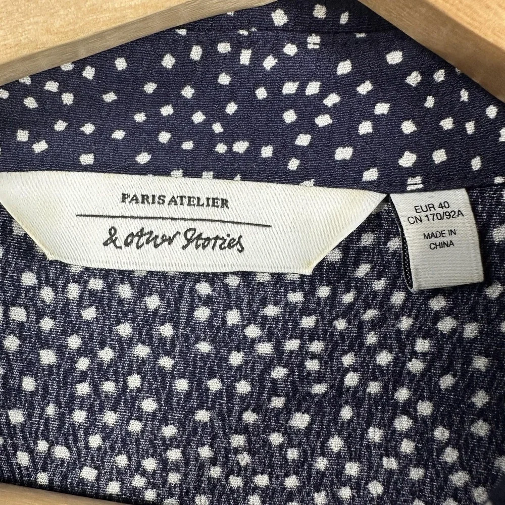Paris Atelier & Other Stories Shirt Dress‎ Womens Medium Blue Polka Dot Viscose